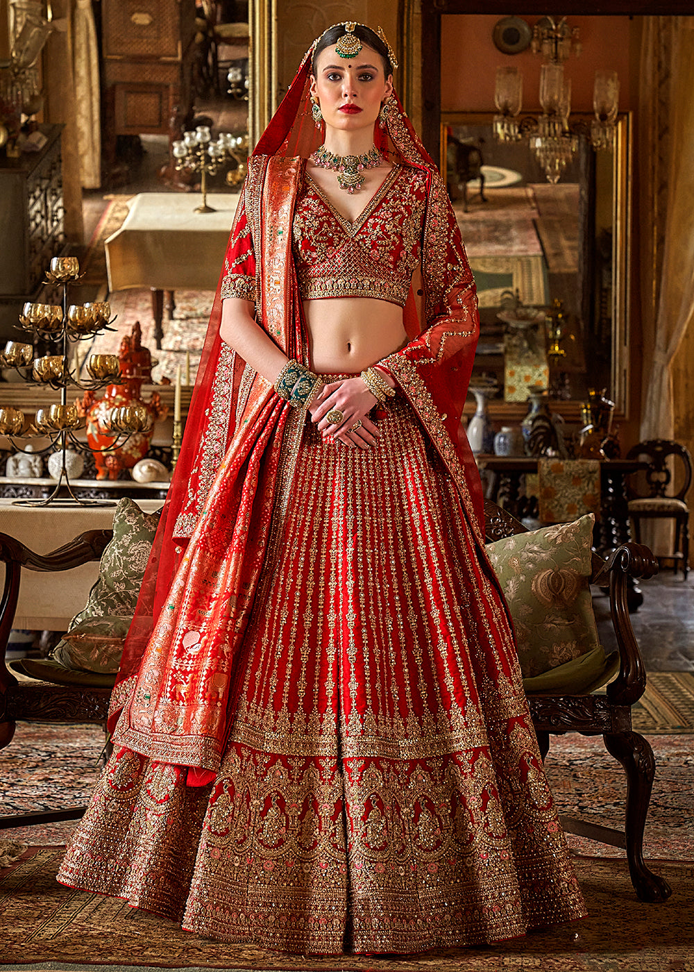 Buy Bridal Wear Lehenga Choli US Red Silk Embroidered Lehenga