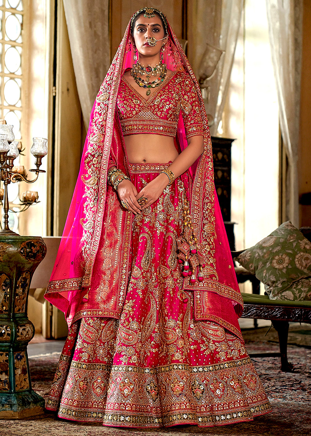 Buy Bridal Wear Lehenga Choli Rani Silk Embroidered Lehenga