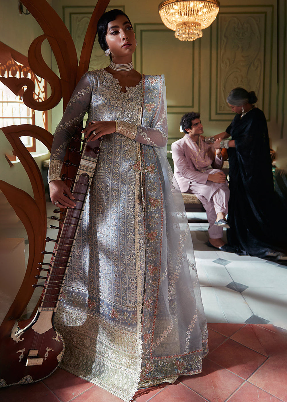 Buy Blue Organza Net Pakistani Suit Mushq Qala Kamdaani