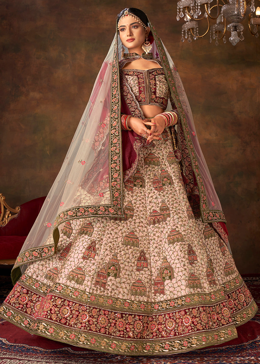 Buy Bridal Lehenga in US Off White Heavy Handwork Silk Lehenga