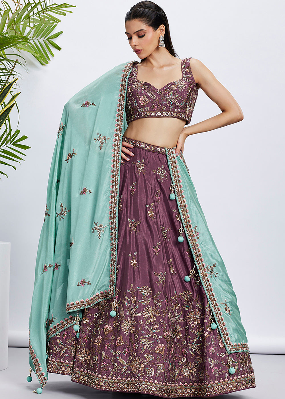 Bridal Lehenga Of chinon chiffon with Thread Sequince Embroidered Semi Stitched Lehenga Choli Collection bollywood party Wear for Women popular