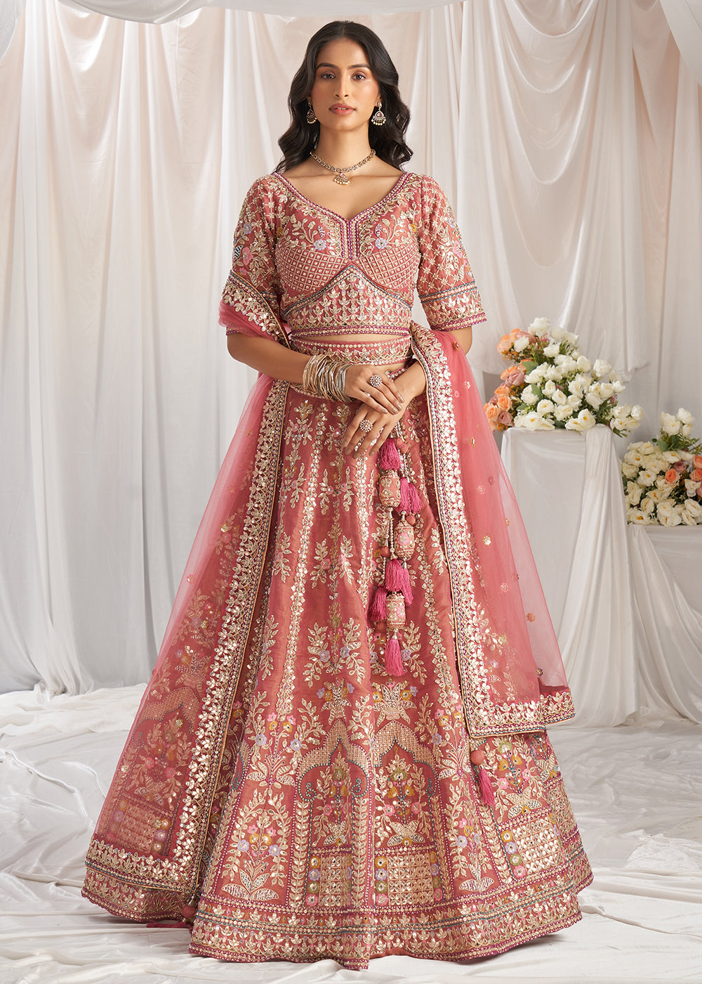 Buy Bridal Lehenga Choli US Rose Gold Gota Patti Embroidered