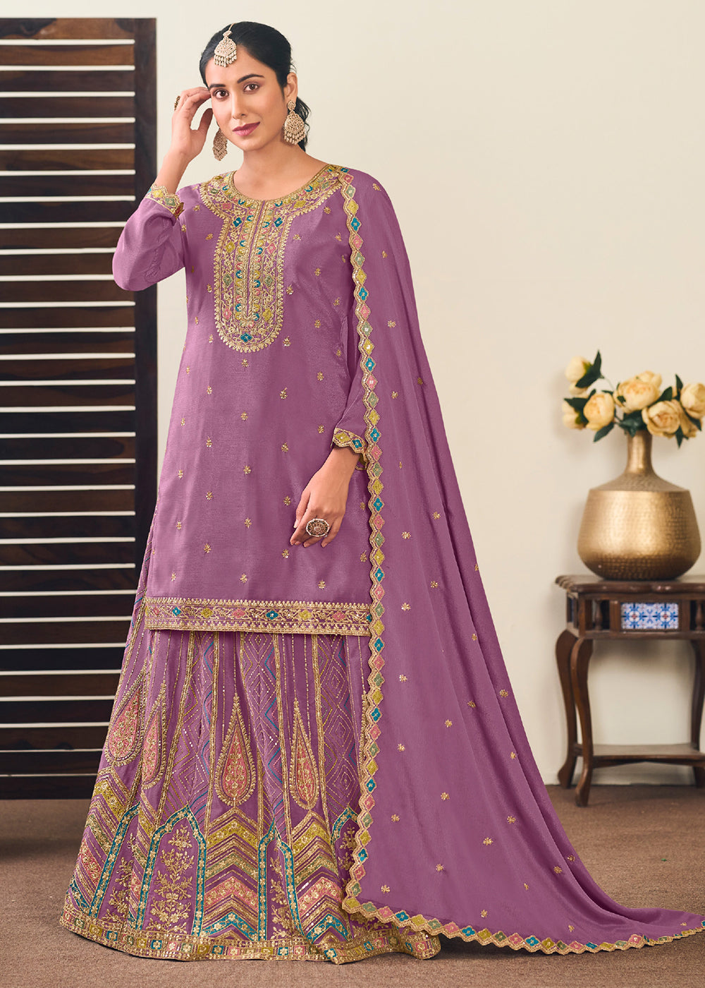 Premium Purple Embroidered Trendy Lehenga Style Suit