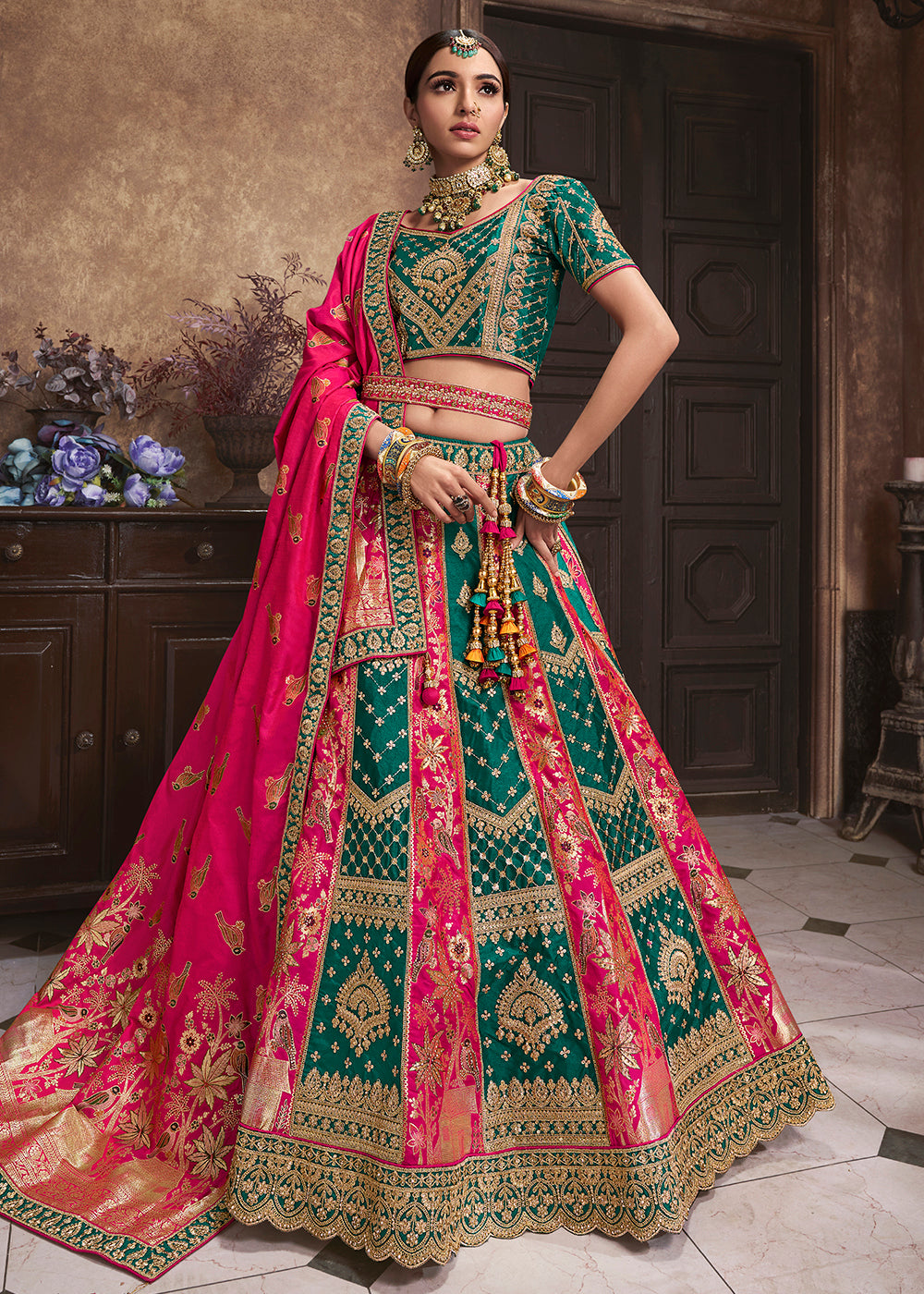 Pink Color Designer Style Exclusive Pure Banarasi Silk Lehenga Choli in Umbrella Pattern, Party and Wedding Wear Banarasi Silk top Lehenga Choli