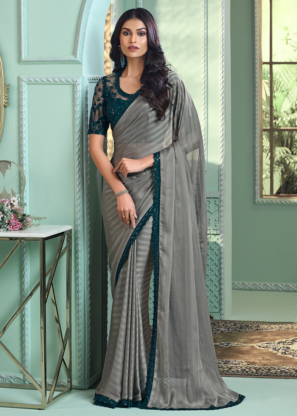 Gray Color Saree, Extra Ordinary Exclusive Designer Saree, Party Wear Saree, New Collection Wedding Wear Saree, Beautiful high quality blouse With Saree