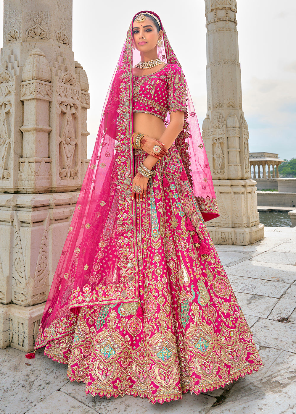 Buy Bridal Wear Lehenga US Rani Pink Silk Embroidered Lehenga
