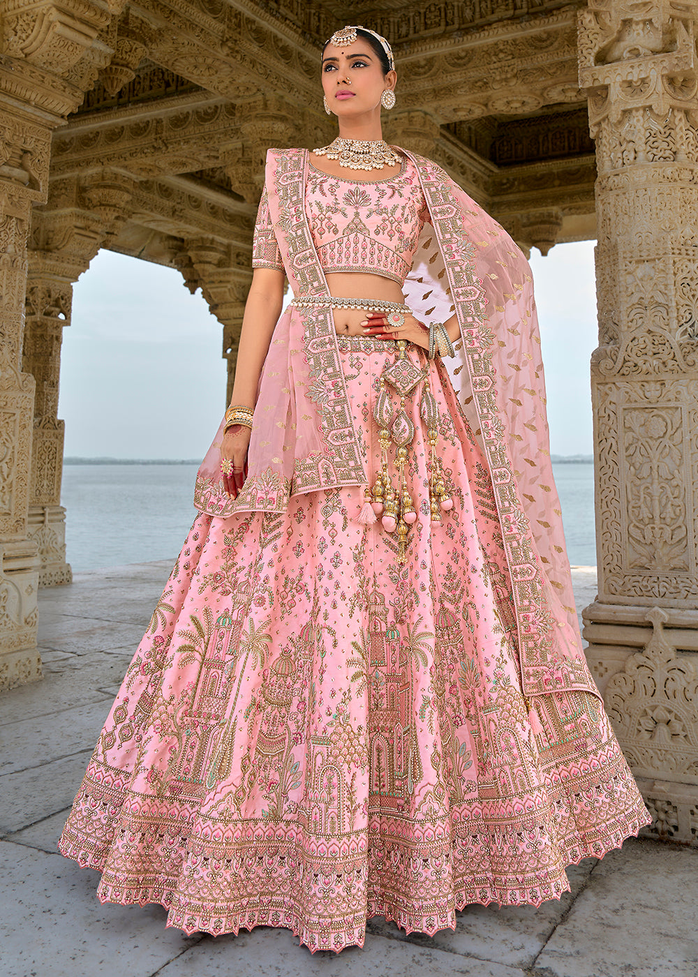 Buy Bridal Wear Lehenga USA Rose Pink Silk Embroidered Lehenga