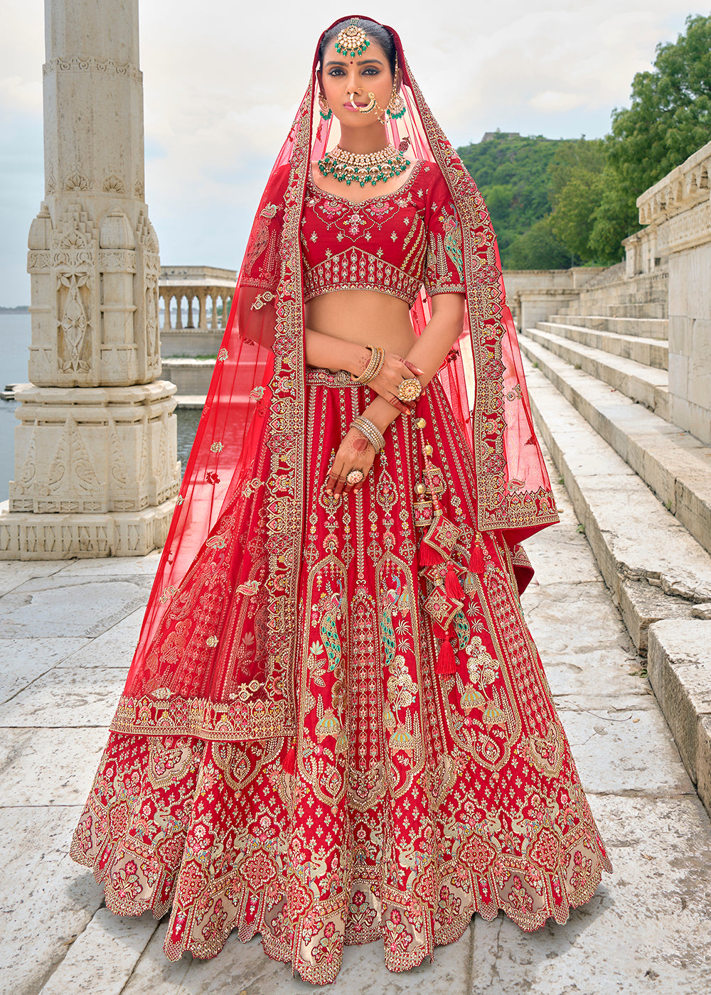 Buy Bridal Wear Lehenga Radiant Red Silk Embroidered Lehenga