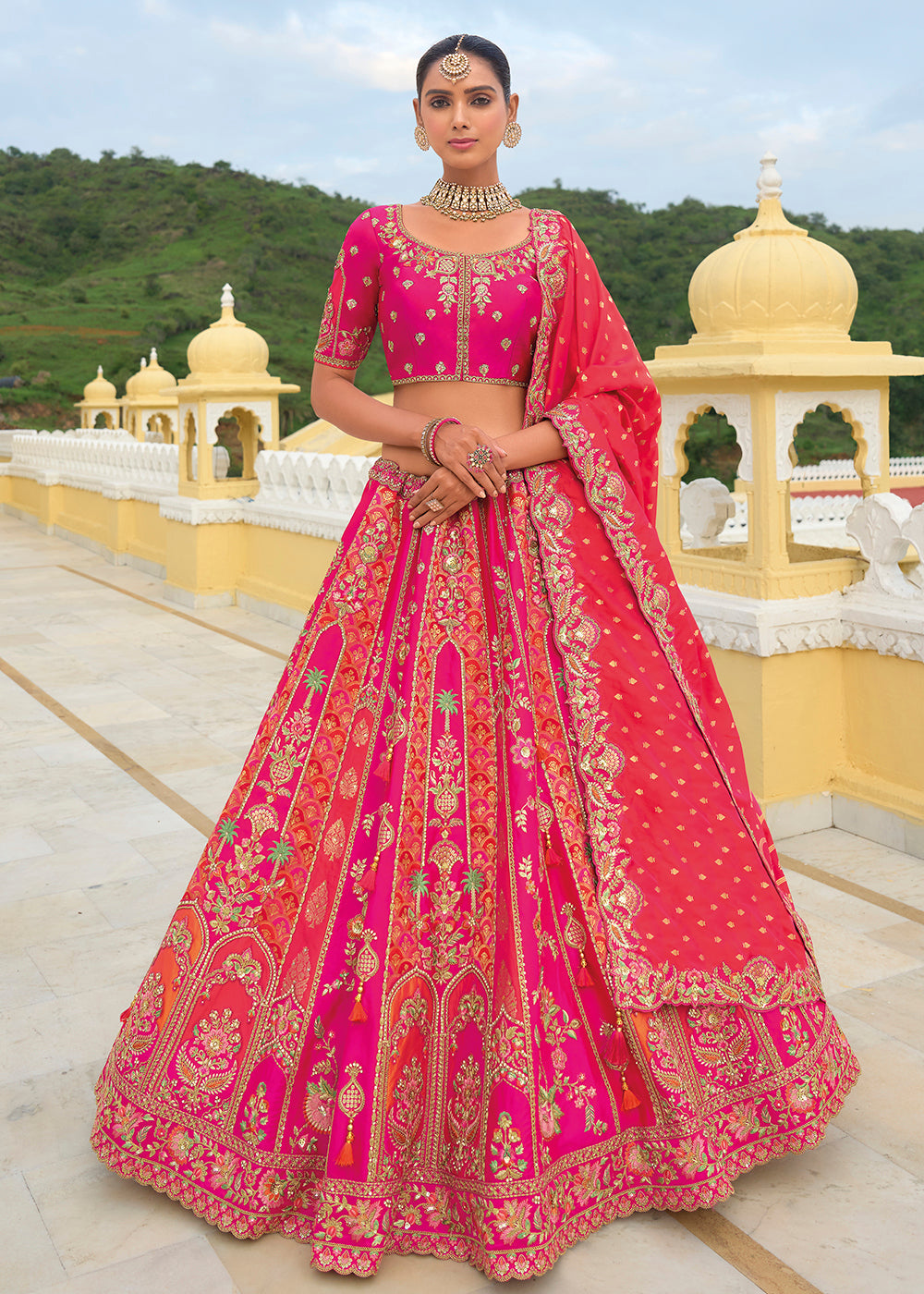 Buy Bridal Rani Red Heavy Embroidered Designer Lehenga Choli in