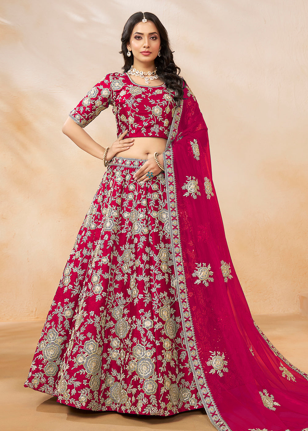 Buy Wedding Lehenga - Hot Pink Embroidered Art Silk Lehenga Choli – Empress  Clothing