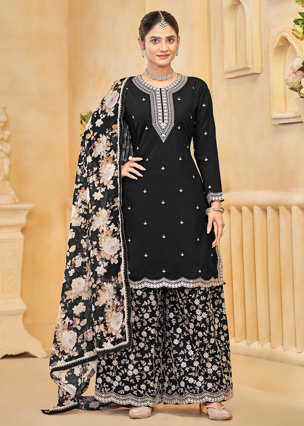 Festive Palazzo Suit in US - Roman Silk Embroidered Black Palazzo Suit Festive Palazzo Suit in US - Roman Silk Embroidered Black Palazzo Suit