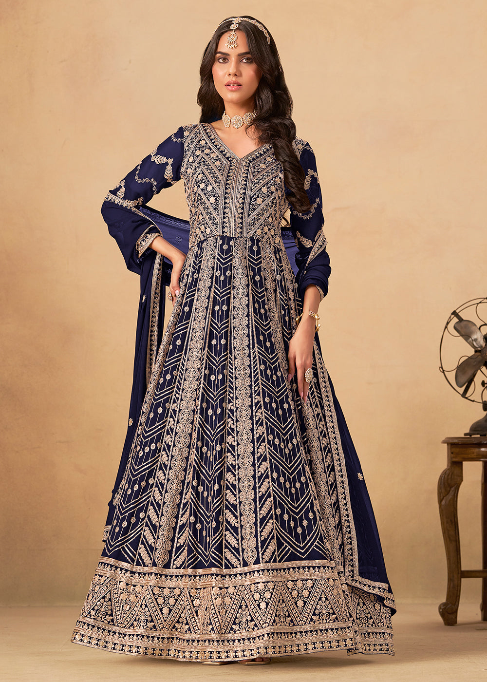 slim fit dress slacks Navy Blue Ball Gowns Wedding Dresses Gold Lace Embroidery – alinanova
