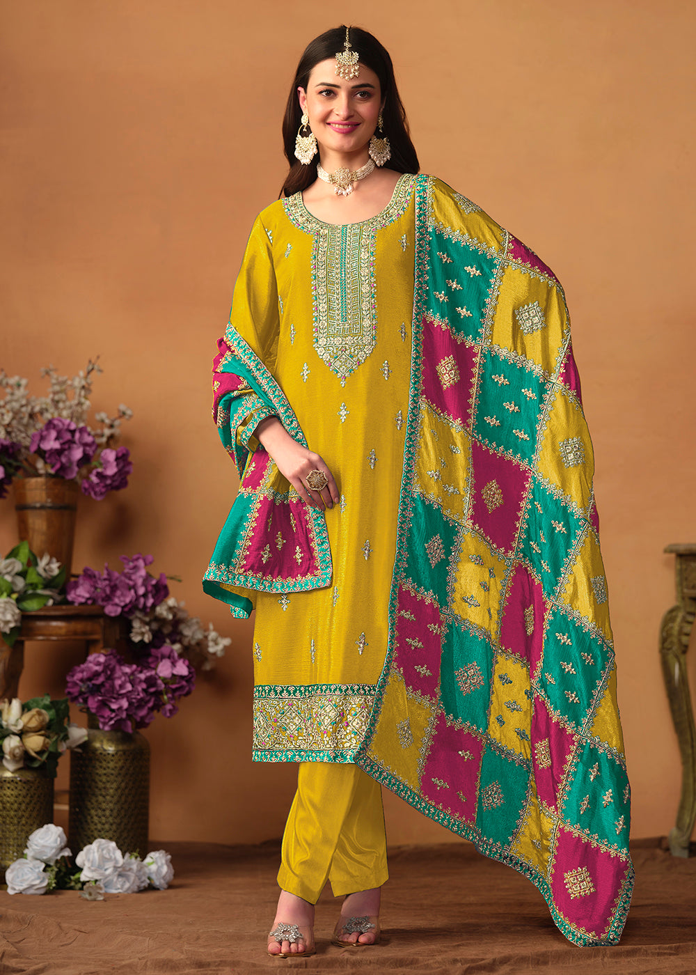 Churidar with silk dupatta best sale