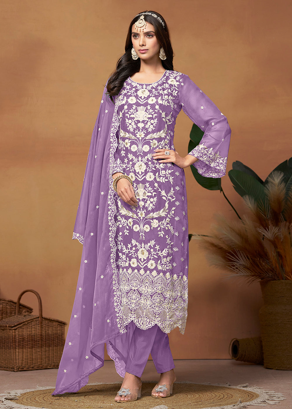 Buy Designer Salwar Suit Amazing Purple Organza Embroidered Suit