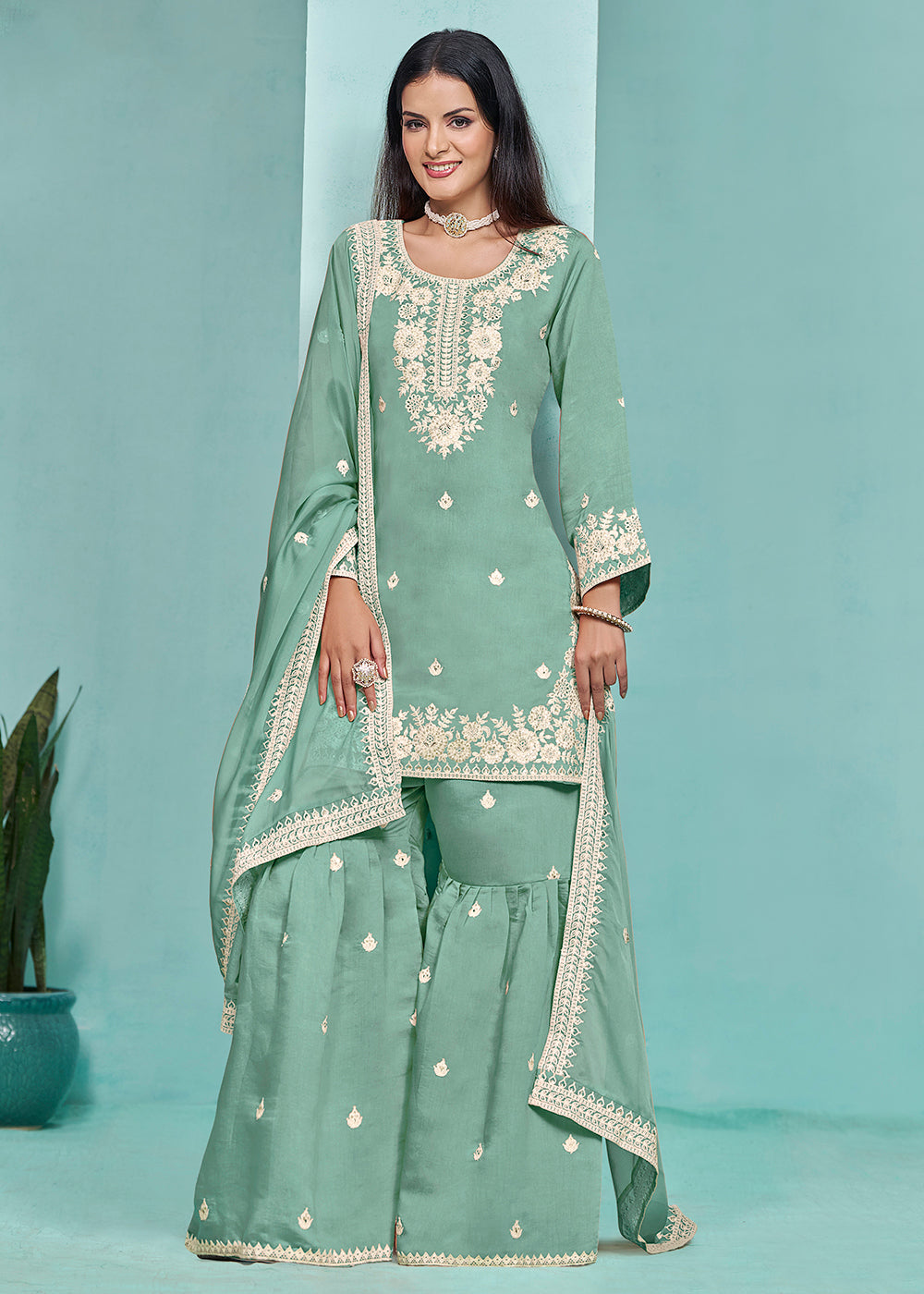 Mint green and gold popular sharara gharara style suit xs s indian pakistani suit