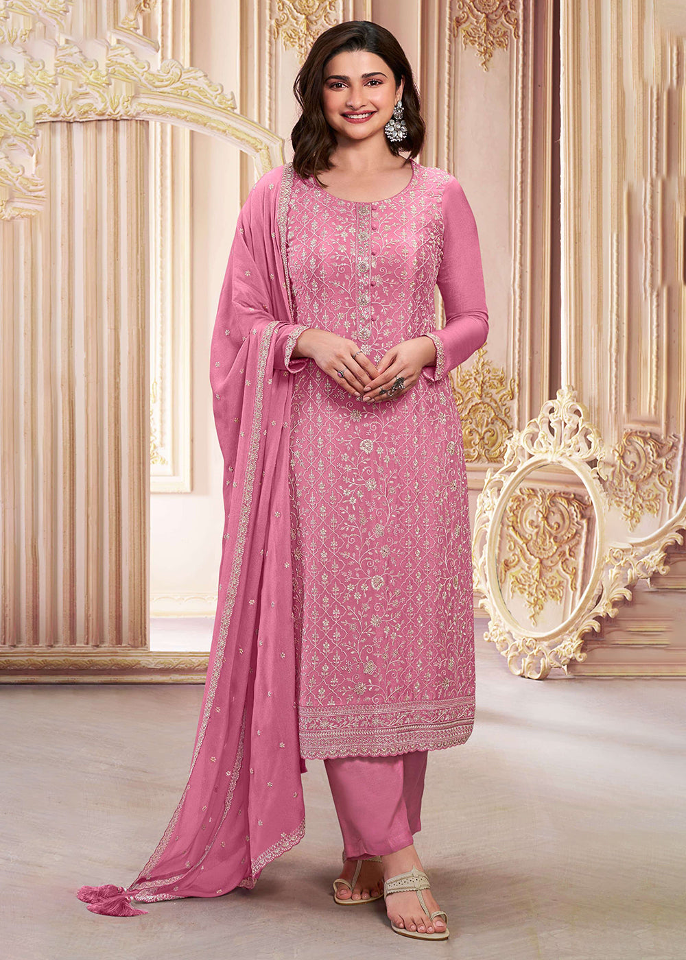 Buy Festive Salwar Suit Stunning Cherry Pink Embroidered Suit