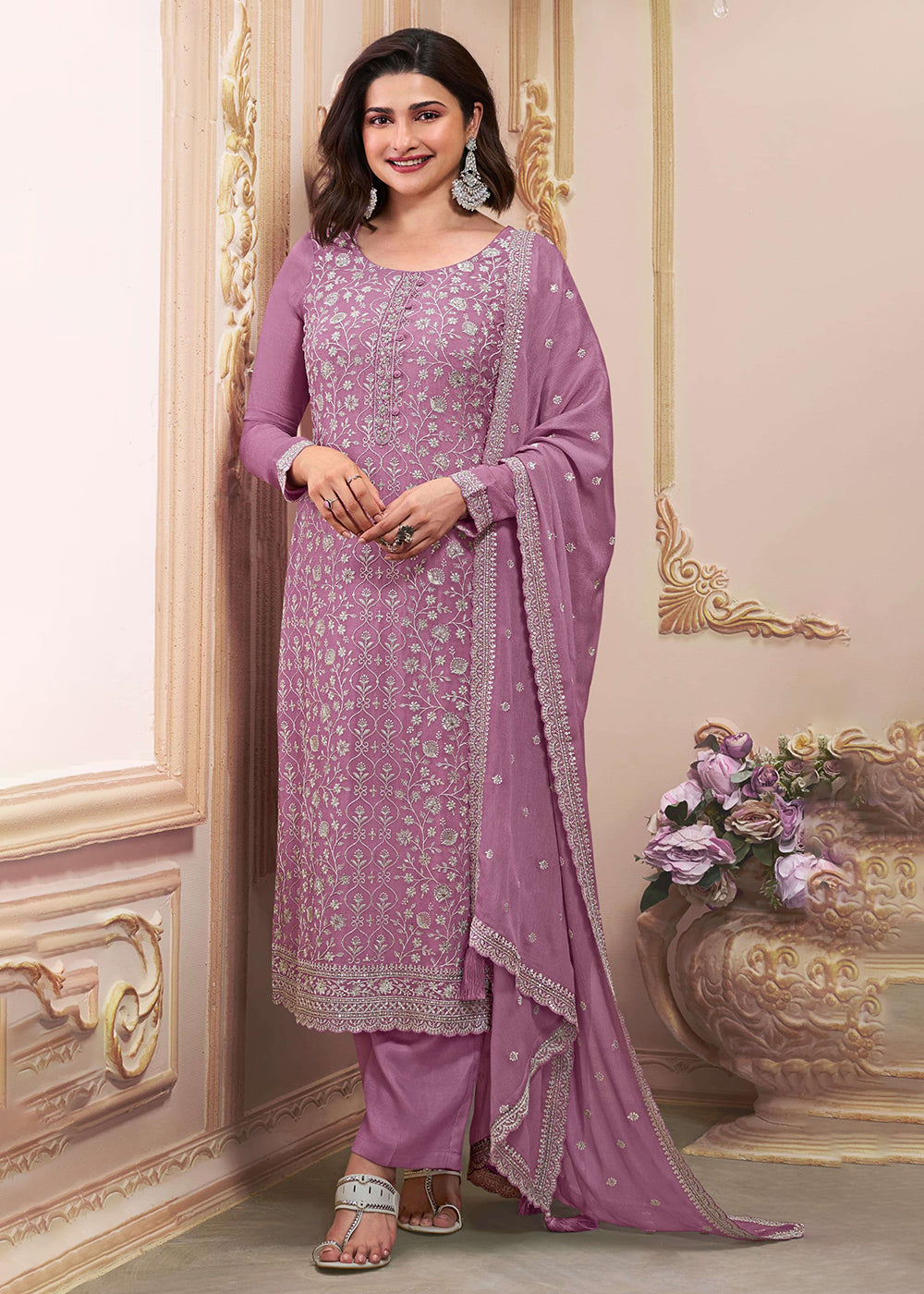 Buy Festive Salwar Suit Stunning Onion Pink Embroidered Salwar