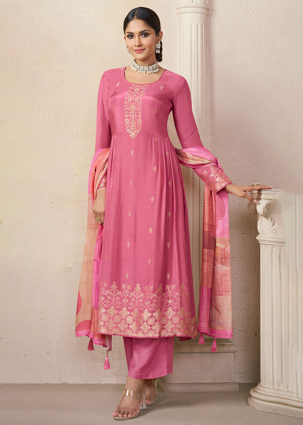 Mauve & Mustard Fancy Crush Pant Style Salwar Suit