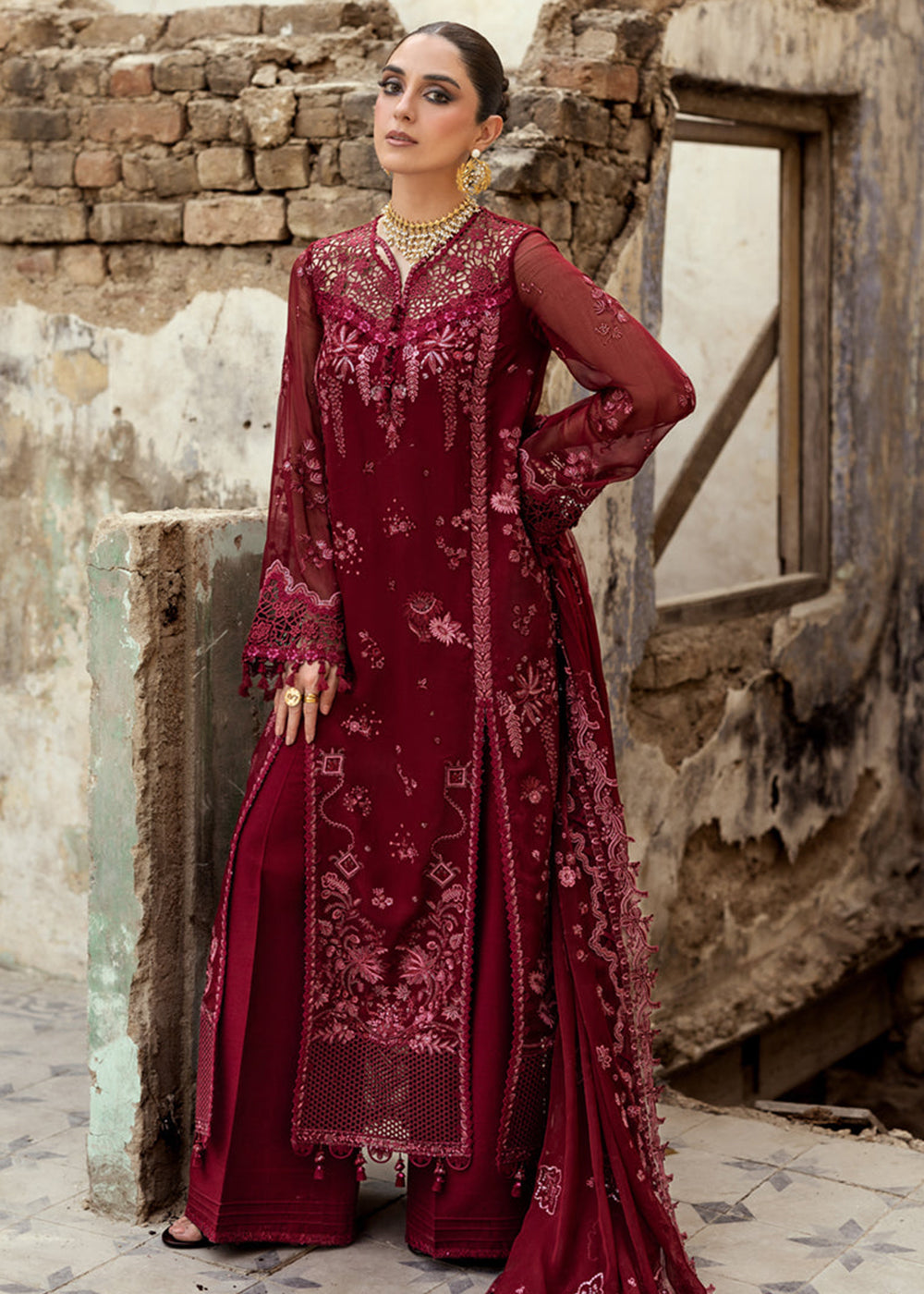 qalamkar red dress Chiffons Luxury Formals '25 by Qalamkar