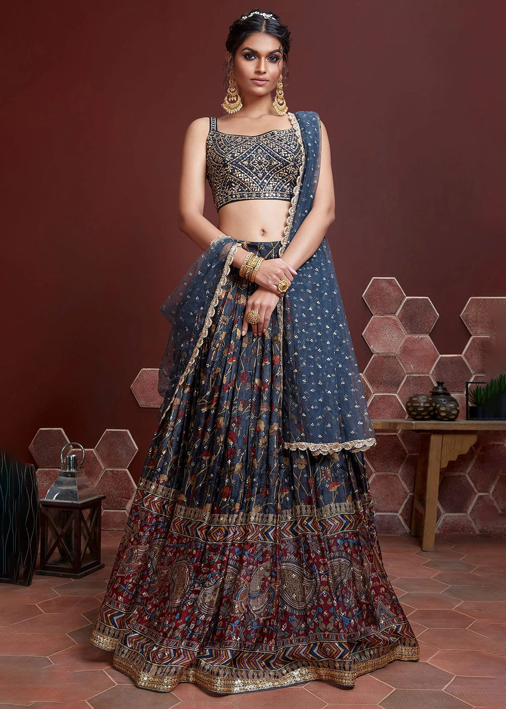 Festive Party Wear Lehenga Choli Blue Silk Embroidered Lehenga