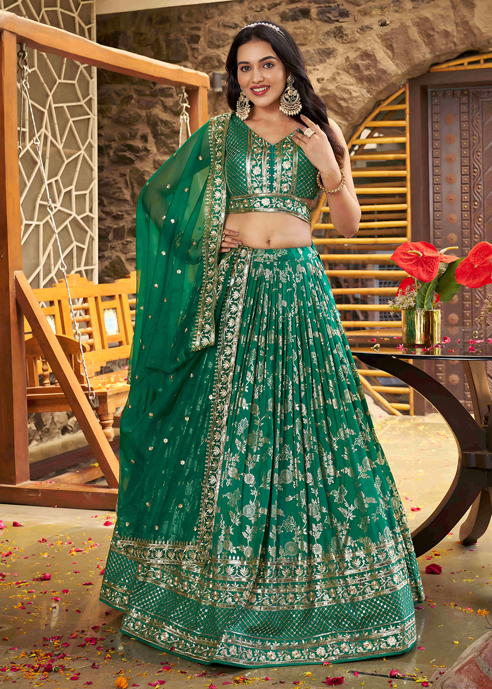 Rama Dola Silk Jacquard Festive Party Lehenga Choli