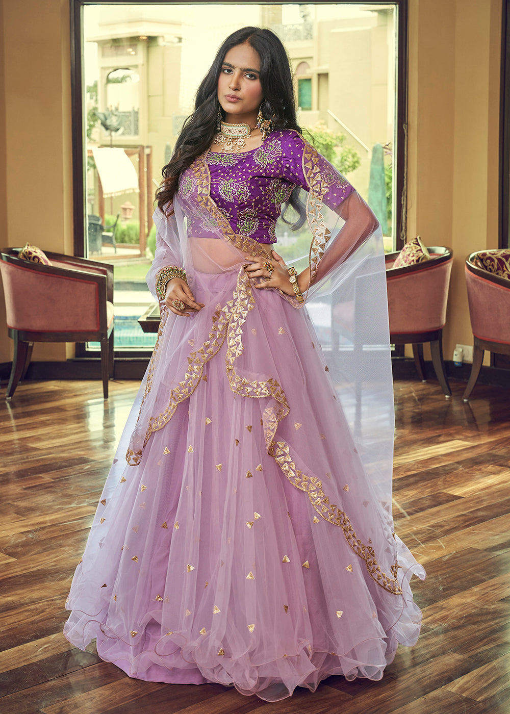 Buy Party Wear Lehenga Set Amazing Light Purple Heavy Net