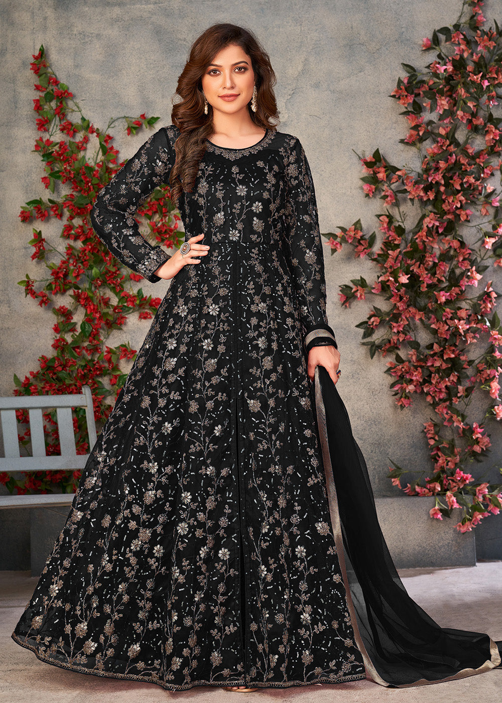 Vintage Black Wedding Function Pant Style Anarkali Suit Vintage Black Wedding Function Pant Style Anarkali Suit