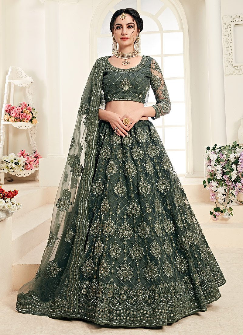 Buy Sage Green Lehenga Choli A Line Wedding Lehenga Choli
