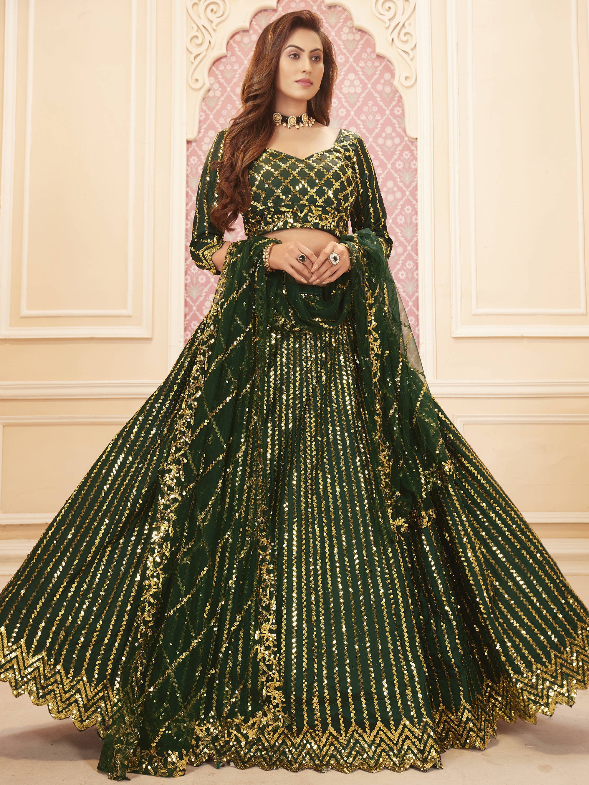 Buy Green & Golden Lehenga - Embroidered Wedding Lehenga Choli Empress Clothing Buy Green & Golden Lehenga - Embroidered Wedding Lehenga Choli Empress Clothing