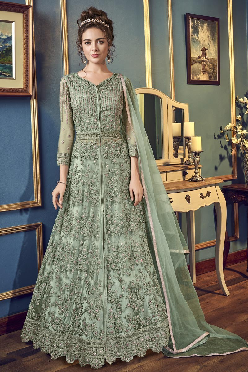 Buy Cording Work Olive Green Lehenga - Wedding Wear Lehenga Choli