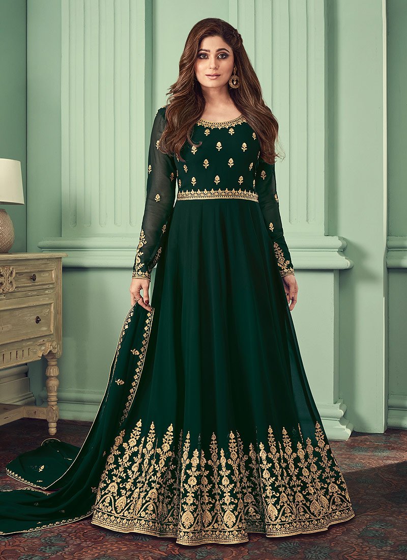 Sleek green heavy embroidered suit set