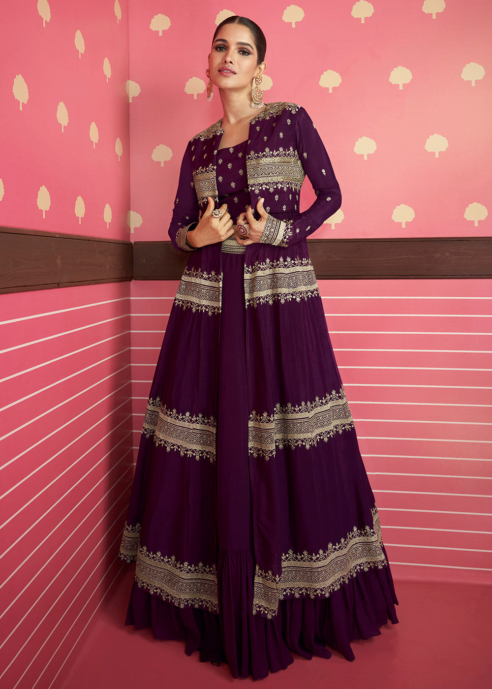 Buy Party Wear Lehenga with Jacket Deep Wine Georgette Lehenga
