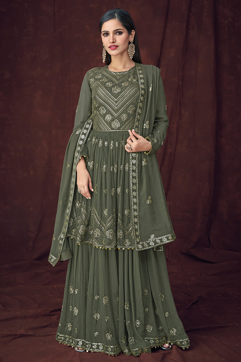 Deep Green Peplum Top With Sharara  Peplum top outfits, Designer party  wear dresses, Designer dresses indian