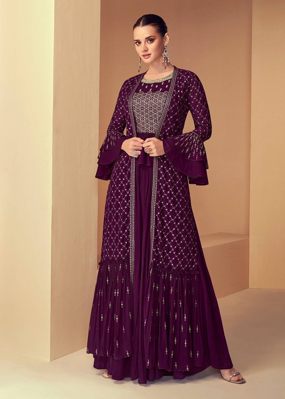 Party Wear Indo Western Dress - Attractive Purple Jacket Style Dress Empress Clothing Party Wear Indo Western Dress - Attractive Purple Jacket Style Dress Empress Clothing