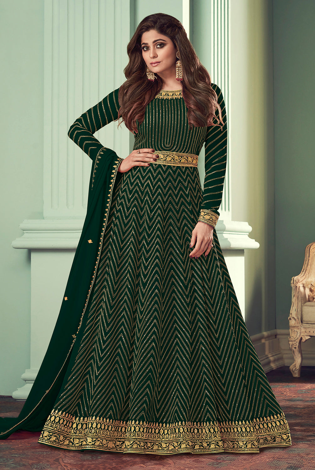 Buy Green Belt Style Anarkali Gown - Featuring Shamita Shetty Empress Clothing Buy Green Belt Style Anarkali Gown - Featuring Shamita Shetty Empress Clothing