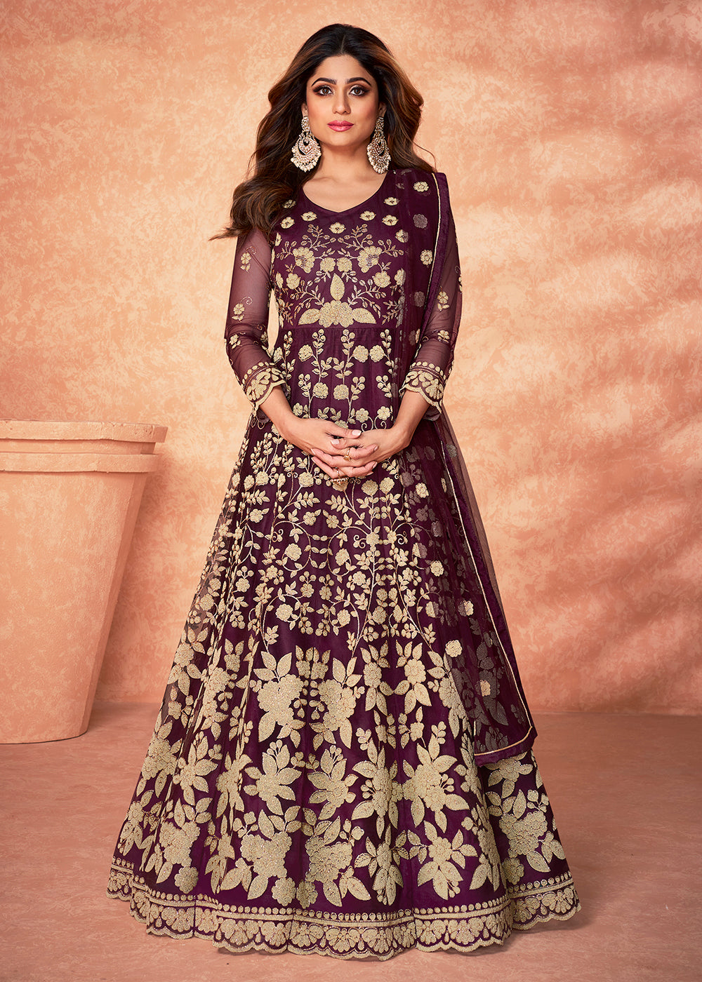 Lovely Plum Purple Designer Front Slit Anarkali Dress, 52% OFF