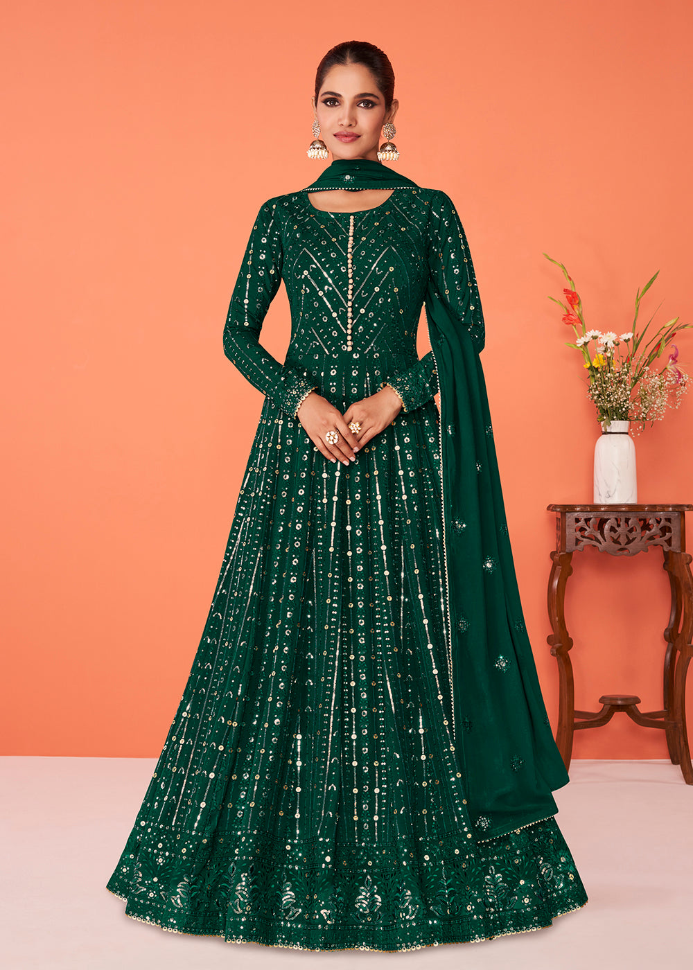 Buy Festive Anarkali Suit - Luxurious Green Georgette Anarkali Suit Empress Clothing Buy Festive Anarkali Suit - Luxurious Green Georgette Anarkali Suit Empress Clothing