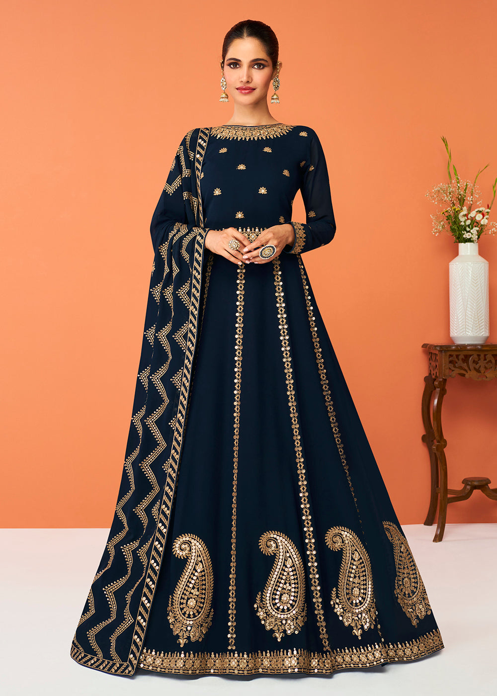 Buy Embroidered Anarkali - Navy Blue Festive Wear Anarkali Suit Empress Clothing Buy Embroidered Anarkali - Navy Blue Festive Wear Anarkali Suit Empress Clothing