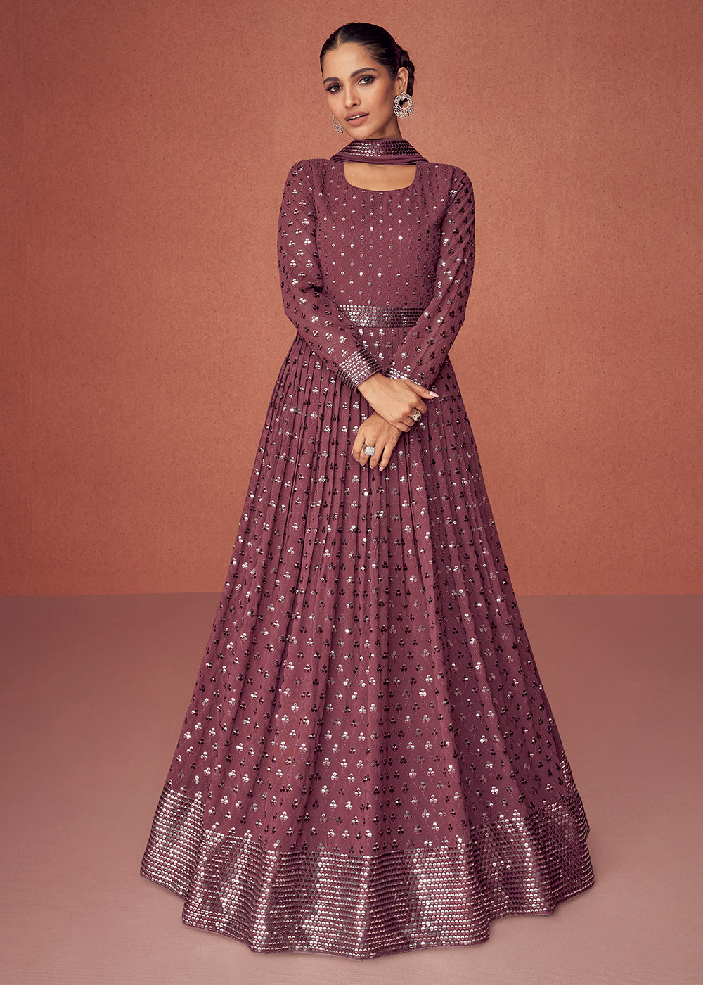 Dusty Mauve Bridesmaid Wear Wedding Wear Anarkali Suit Dusty Mauve Bridesmaid Wear Wedding Wear Anarkali Suit