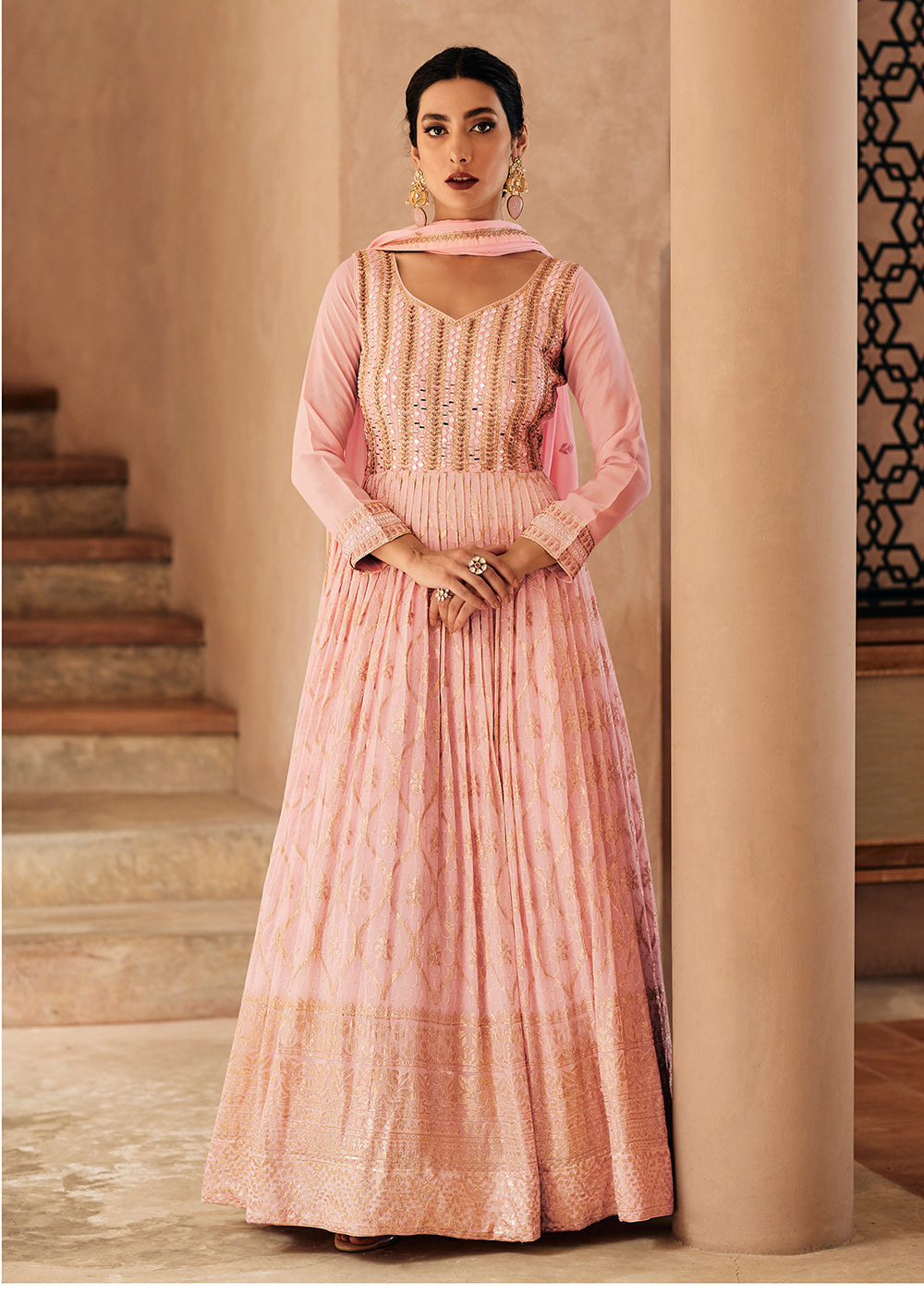 Buy Wedding Dress - Light Pink Georgette Traditional Anarkali Suit Empress Clothing Buy Wedding Dress - Light Pink Georgette Traditional Anarkali Suit Empress Clothing