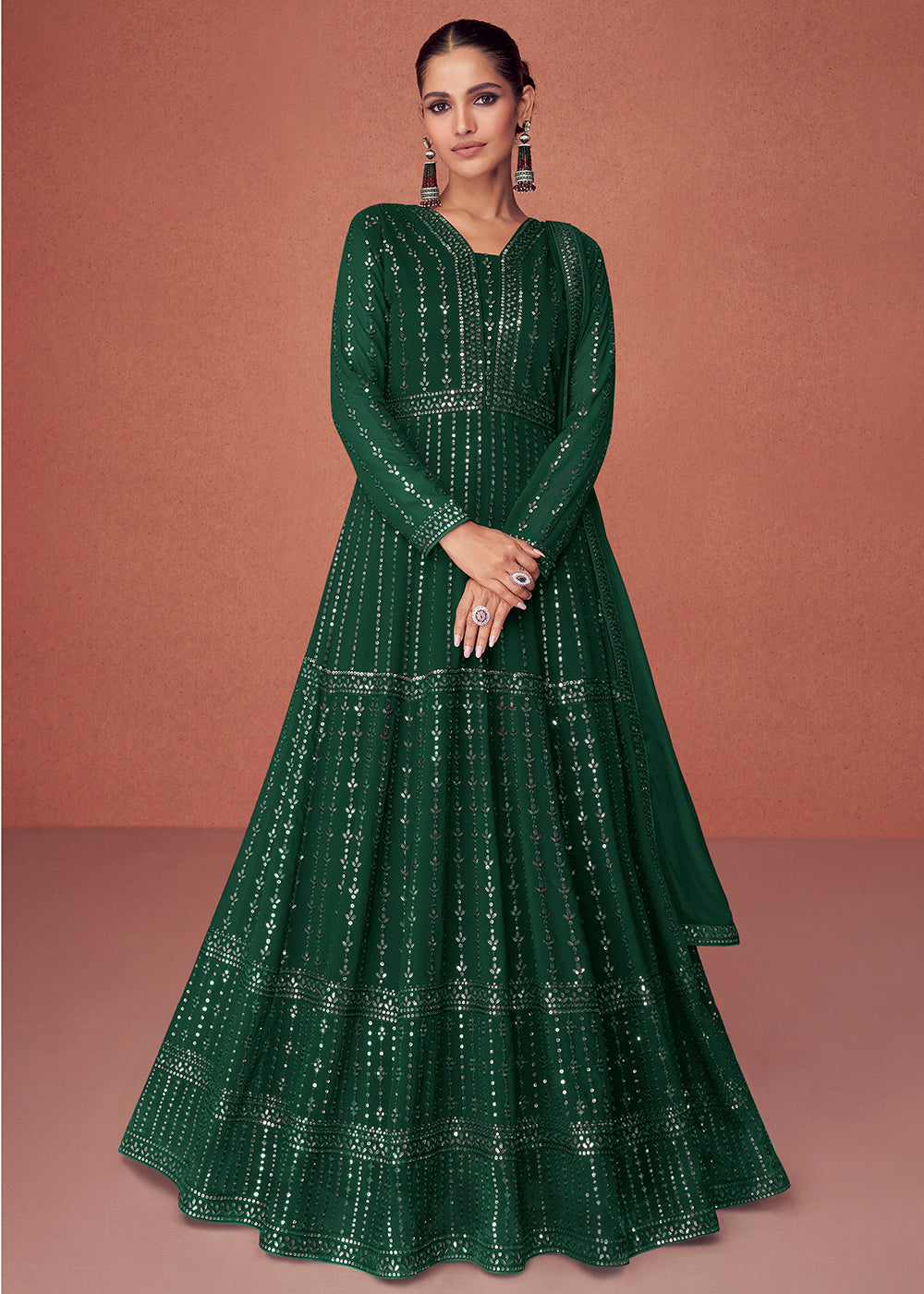 Bottle Green Bridesmaid Wear Wedding Wear Anarkali Suit Bottle Green Bridesmaid Wear Wedding Wear Anarkali Suit