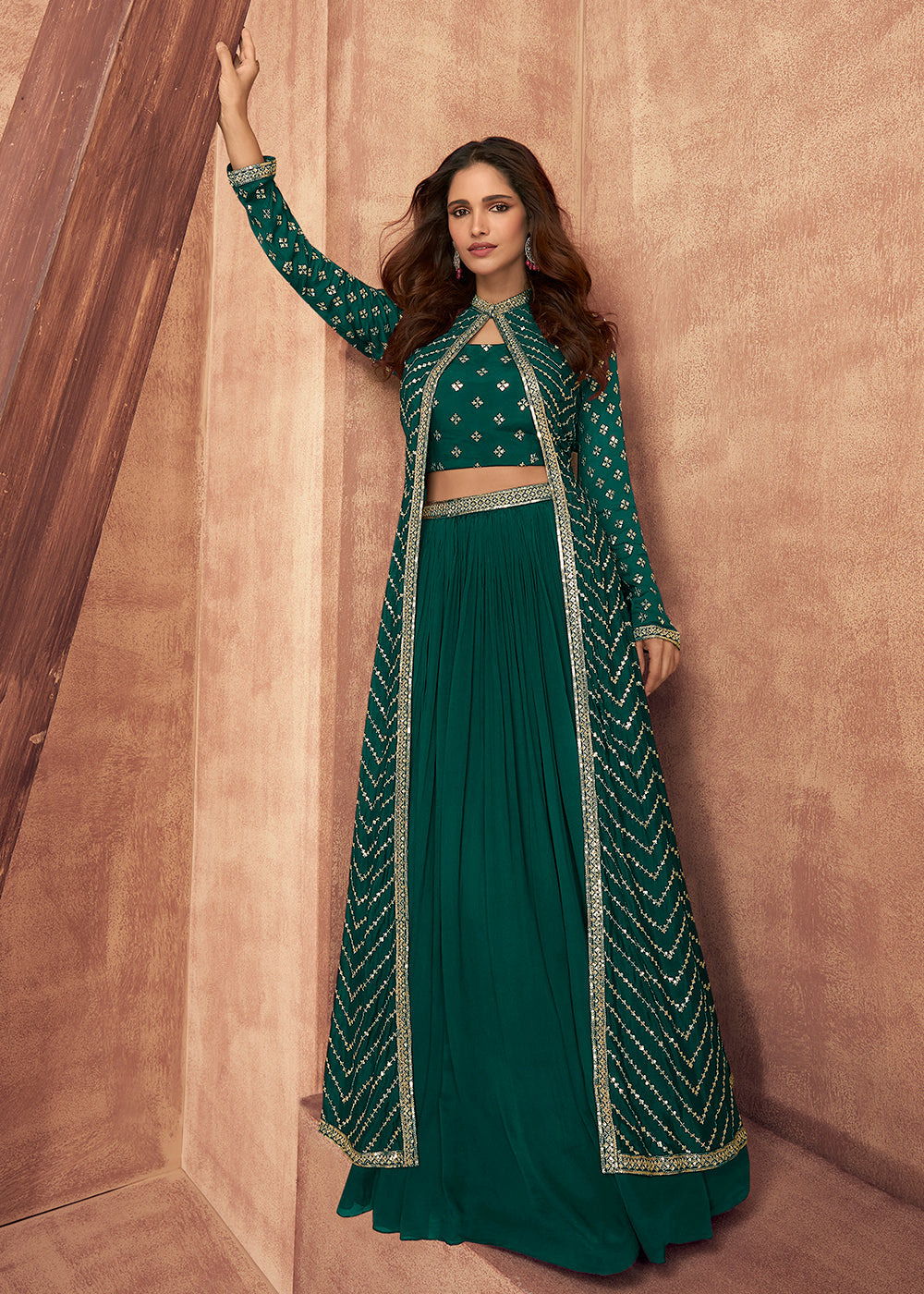 Buy Party Wear Lehenga with Jacket Teal Green Silk Lehenga Choli