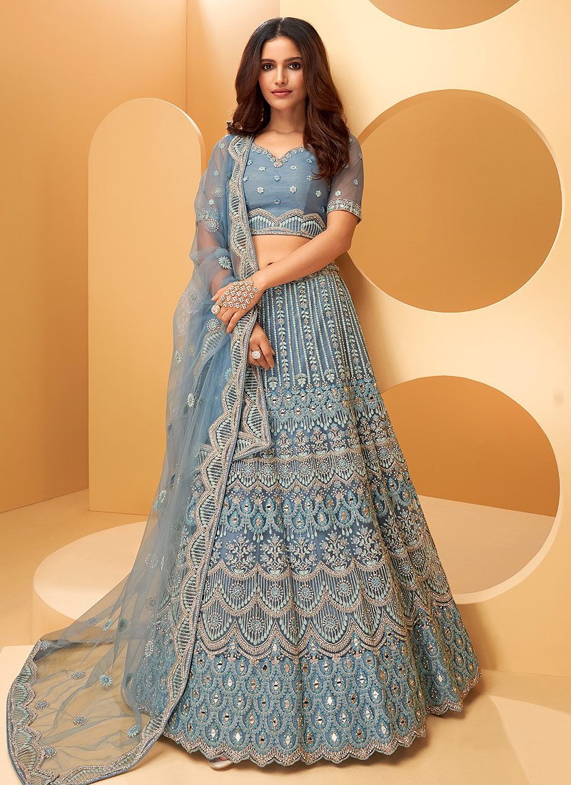 Steel Blue Hand Work Embroidered Bridal Lehenga Choli Steel Blue Hand Work Embroidered Bridal Lehenga Choli