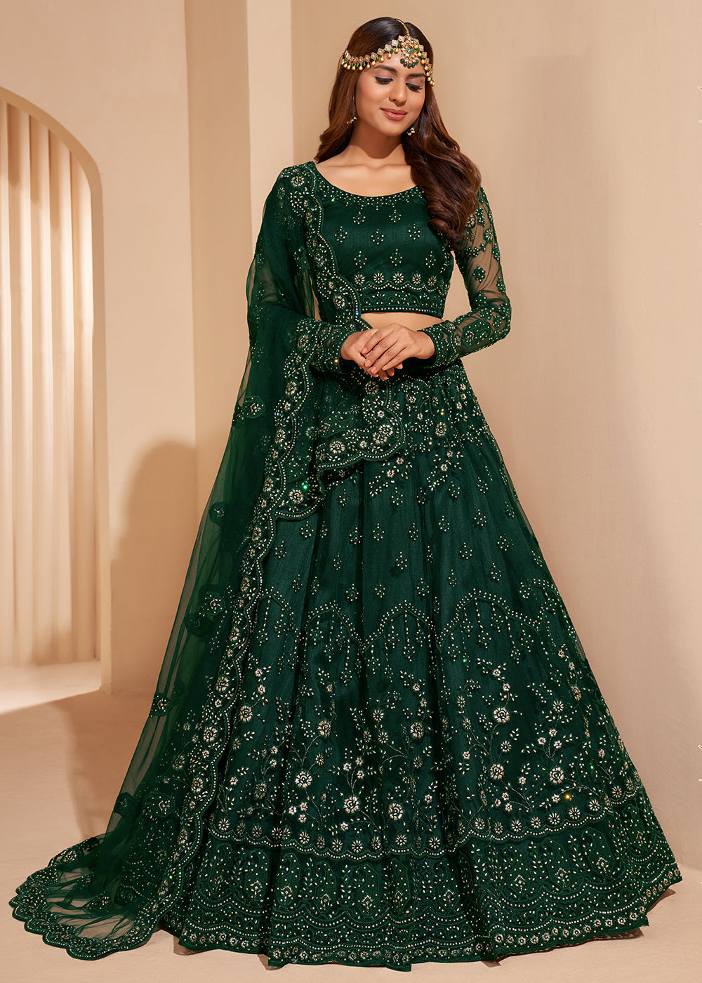 Buy Bottle Green Designer Bridesmaids Lehenga Wedding Lehenga