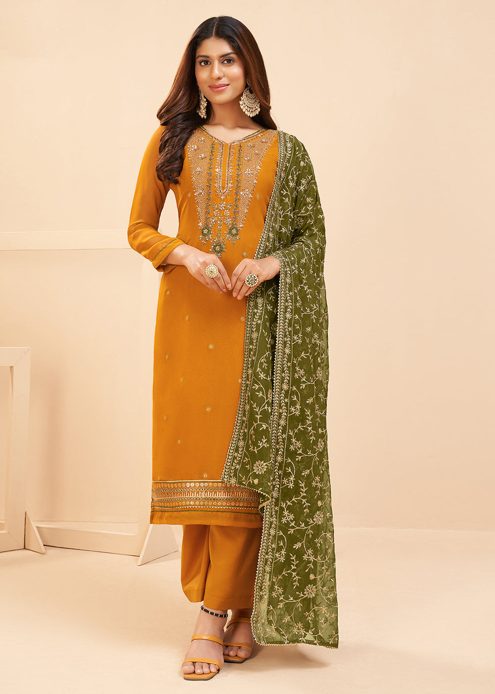 Suit Designs Yellow And Green Combination Punjabi Suit Casual Wear