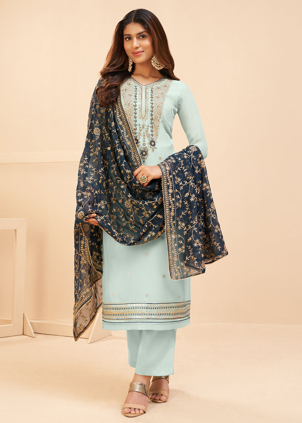 Buy Multi Thread Light Blue Suit Party Wear Salwar Kameez