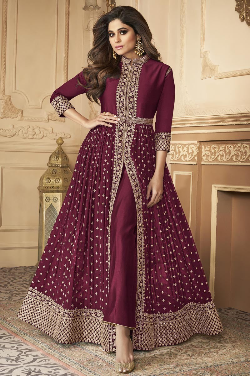 Buy Shamita Shetty Trendy Party Wear Anarkali Suit in Magenta – Empress  Clothing