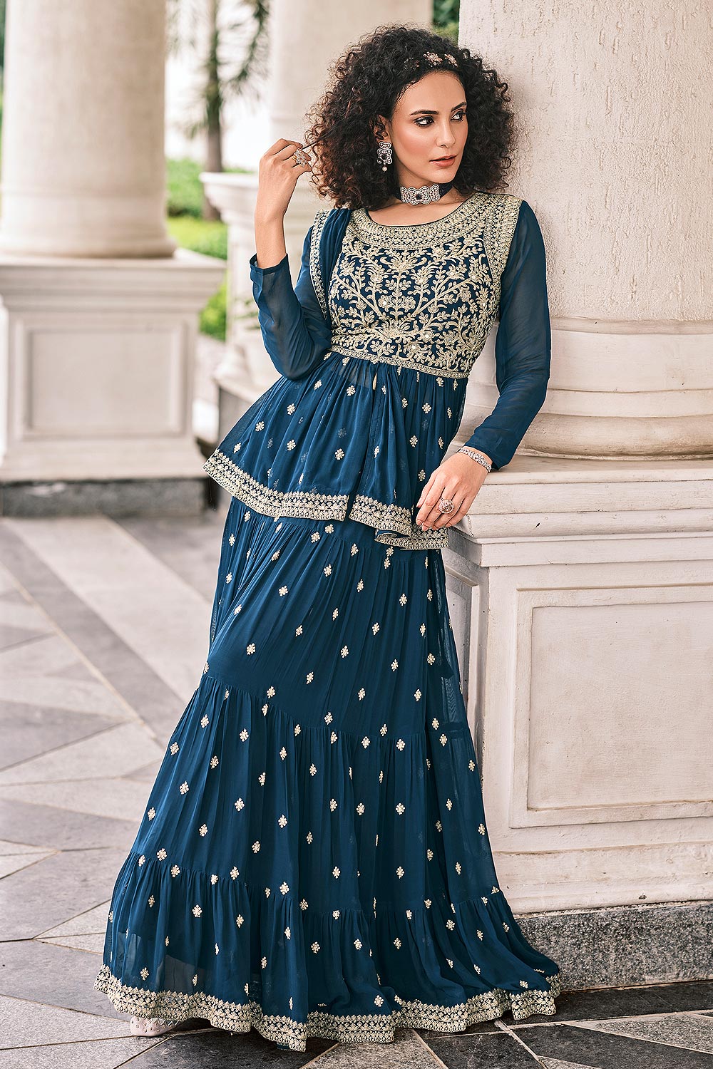 Buy Peplum Style Teal Blue Suit - Viscose Palazzo Suit  Empress Clothing