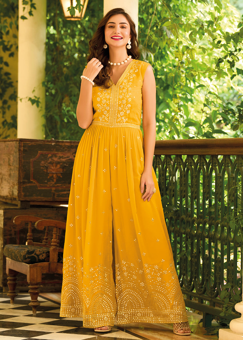 Yellow Western Dresses For Wedding Functions Buy Indo Western Maxi