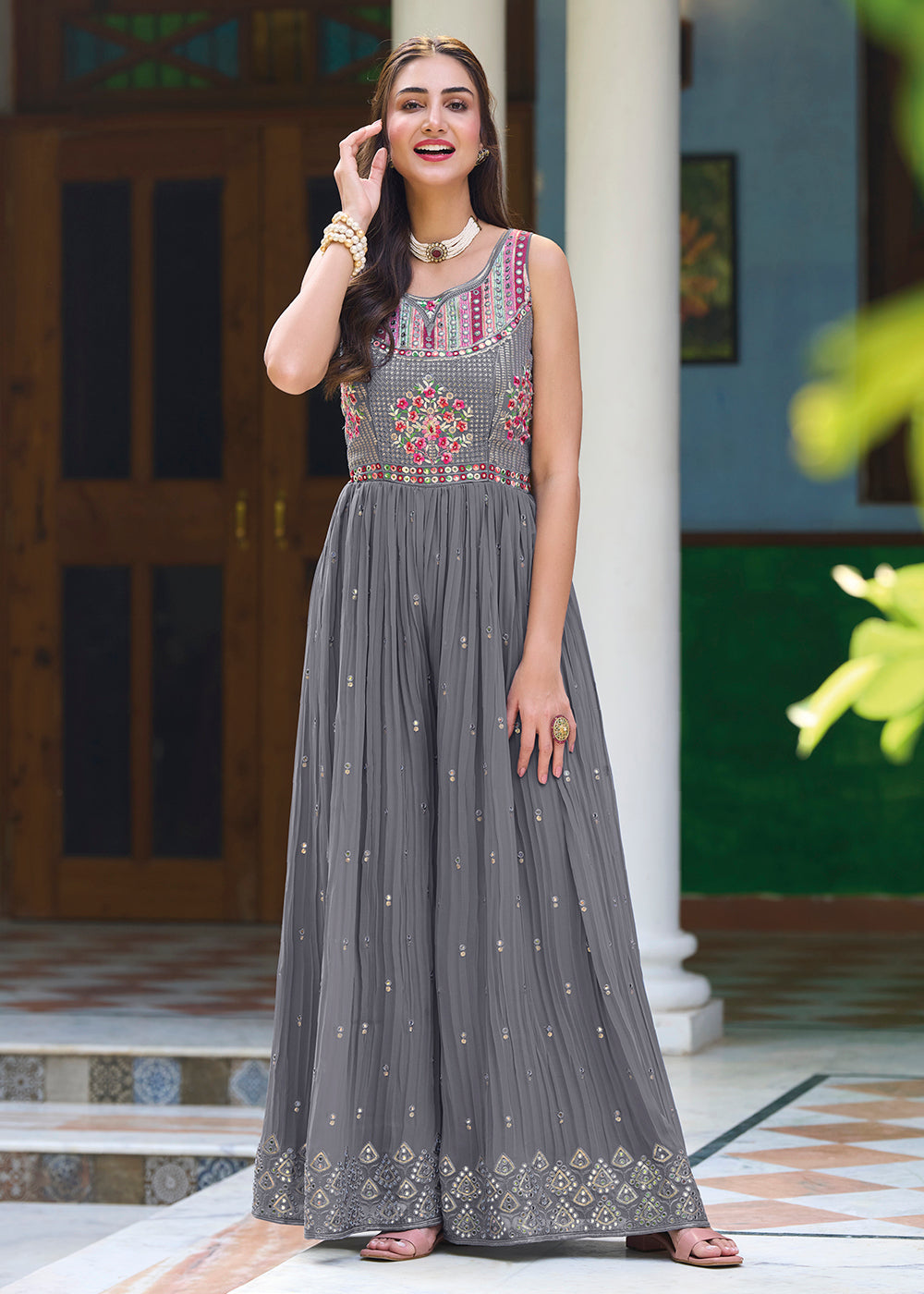Buy Pretty Grey Indo-Western Embroidered Jumpsuit - Empress Clothing Buy Pretty Grey Indo-Western Embroidered Jumpsuit - Empress Clothing